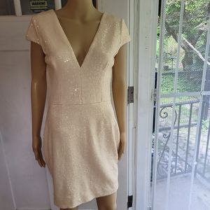 Dress the Population Zoe Sequin Body con mini dress cream color